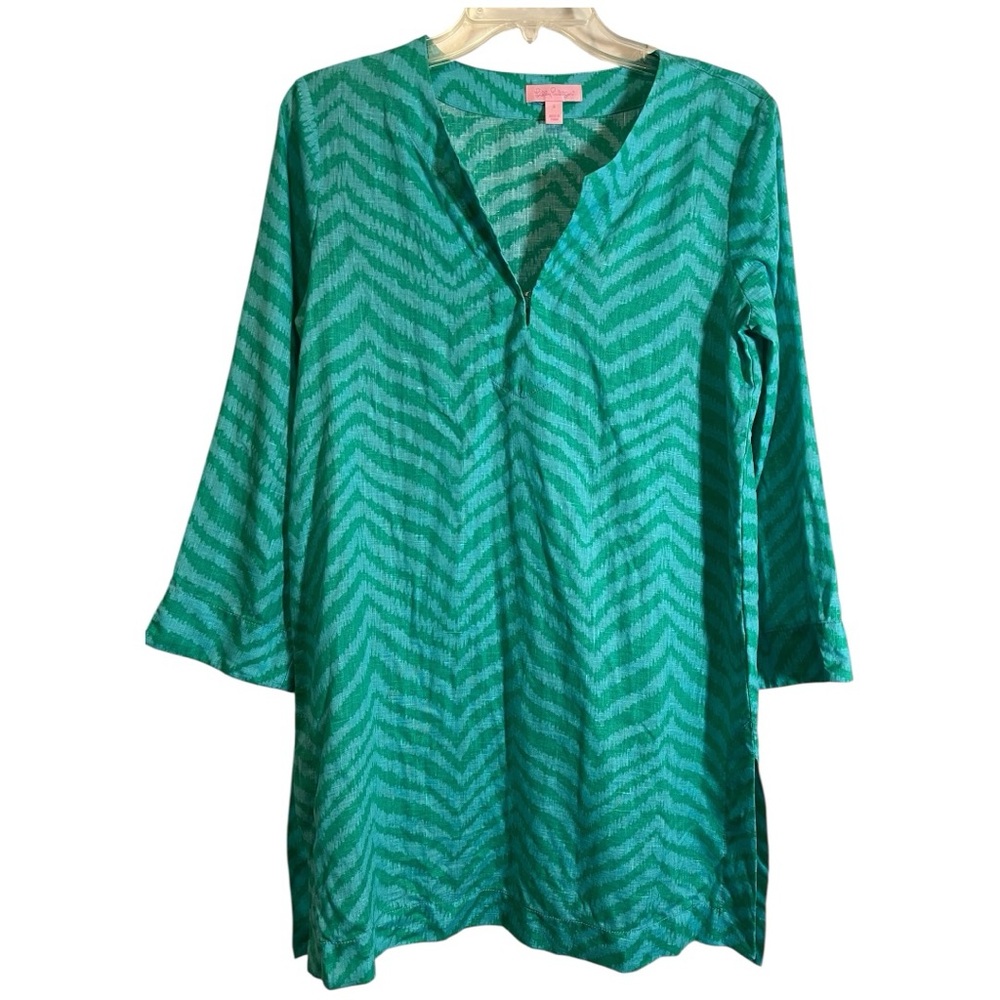 Lilly Pulitzer Marco Island Tunic In Jewel Zebron 100% Linen Size Small